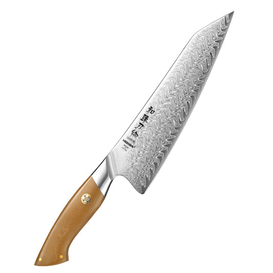 HEZHEN 8.5 Inches Chef Knife, 67 Layers Damascus Steel with Linen Micarta Handle, Gift Box Package- B38L Series