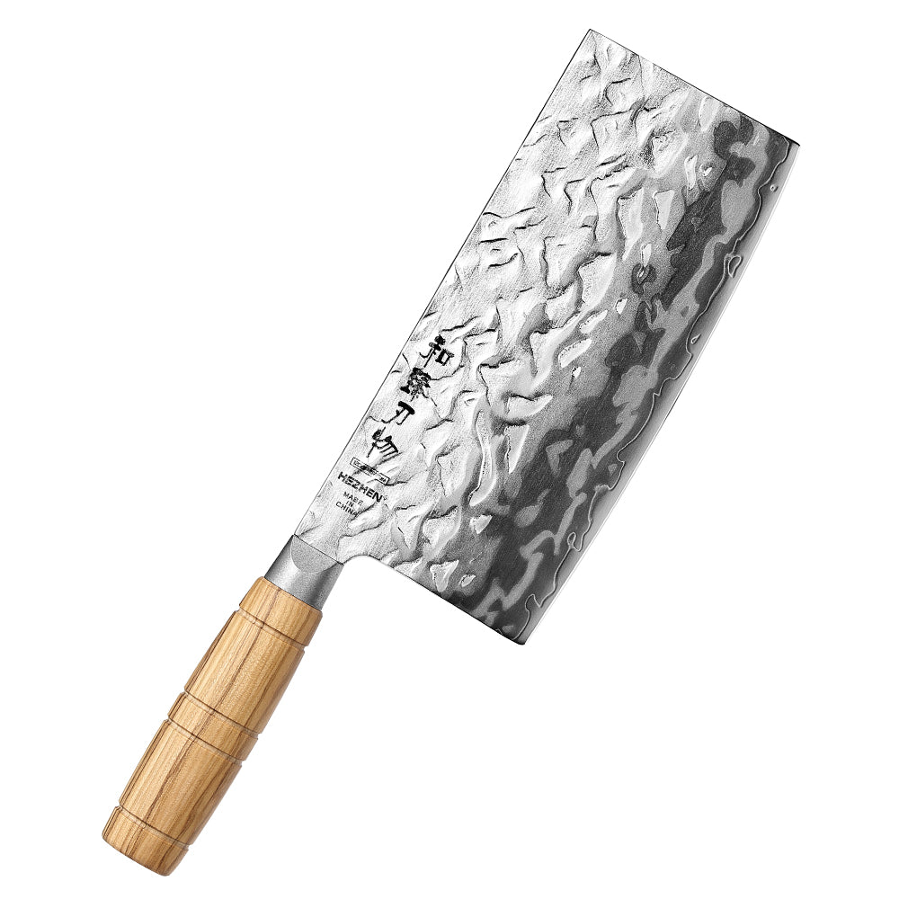 HEZHEN 7.1 Inches Cleaver Knife– 12Cr18MoV Steel Core With Olive Wood Grip Everyday Cooking Knife