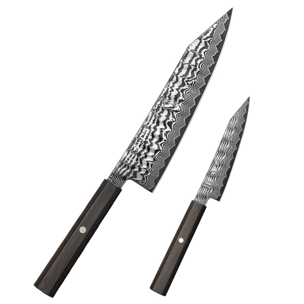 HEZHEN 2PCS Kitchen Knife Set, 67 Layers Damascus Steel With 10Cr15CoMoV Steel Core, Utility+Chef Knife,Household Cooking & Premium Gift Set