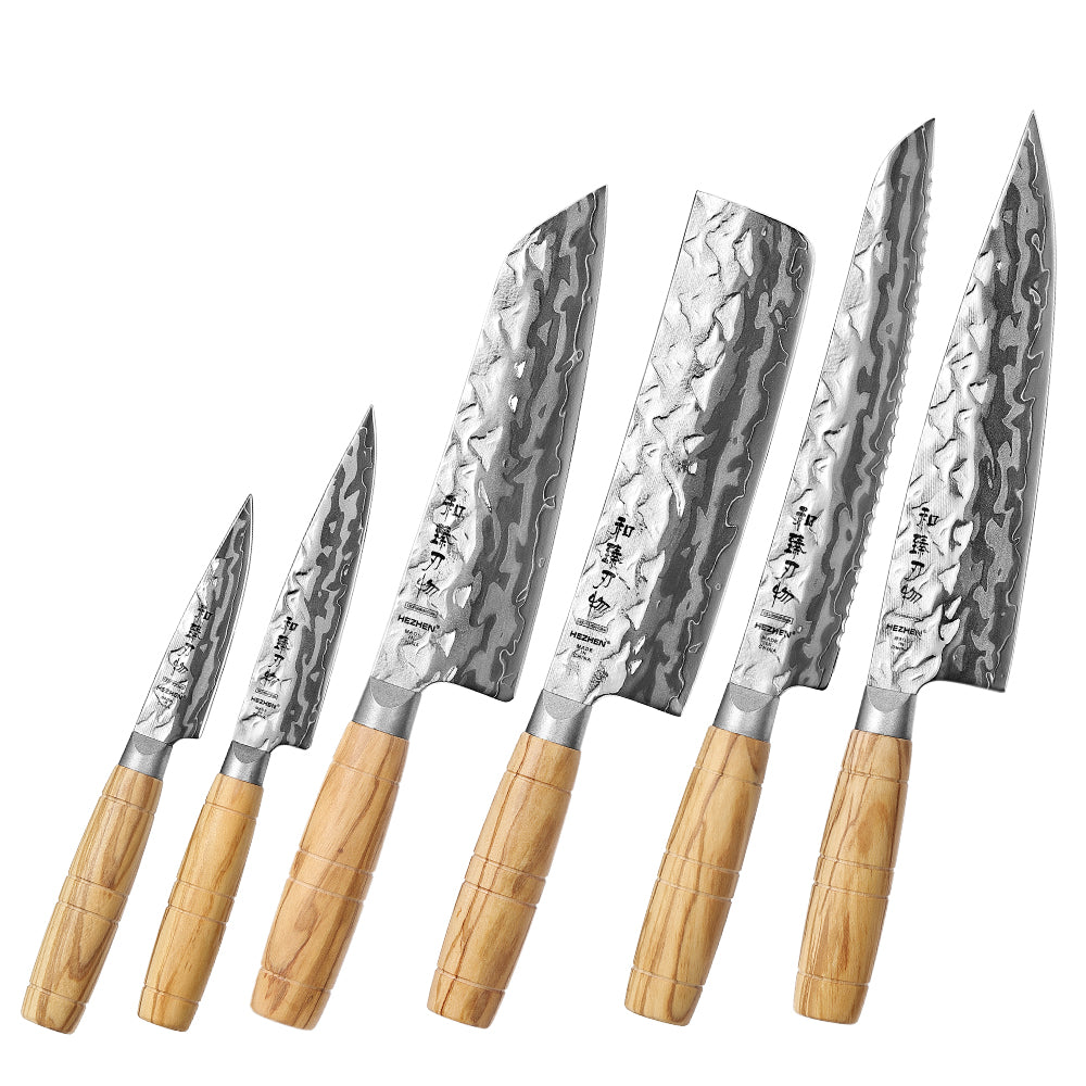 HEZHEN 6-Piece Damascus Knife Set,Forged 12Cr18MoV Core Damascus Steel,Mountain And River Pattern