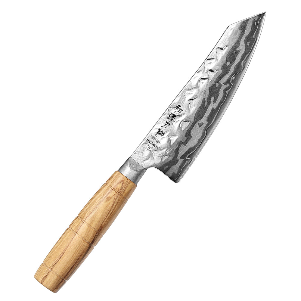 HEZHEN Damascus 5.9" Santoku Kitchen Knife, 9-Layer Forged 12Cr18MoV Steel,All-in-One Cutter for Meat, Fish & Vegetables