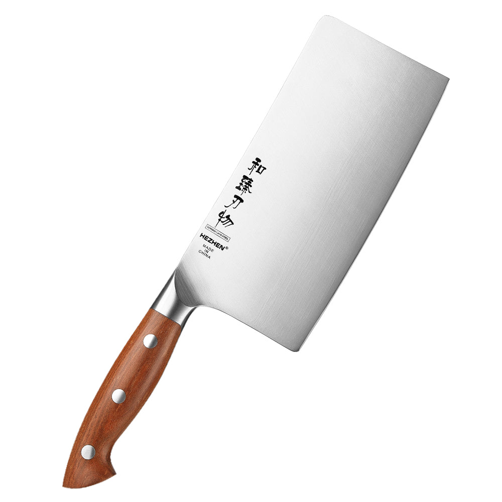 HEZHEN 7 Inches Meat Cleaver Knife, Chinese Chef Knife, German Steel, Red Wood Handle-Supreme Stainless Series