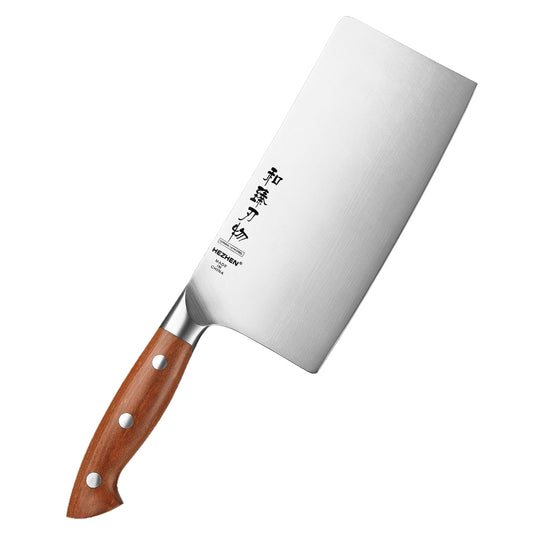 HEZHEN 7 Inches Meat Cleaver Knife, Chinese Chef Knife, German Steel, Red Wood Handle-Supreme Stainless Series