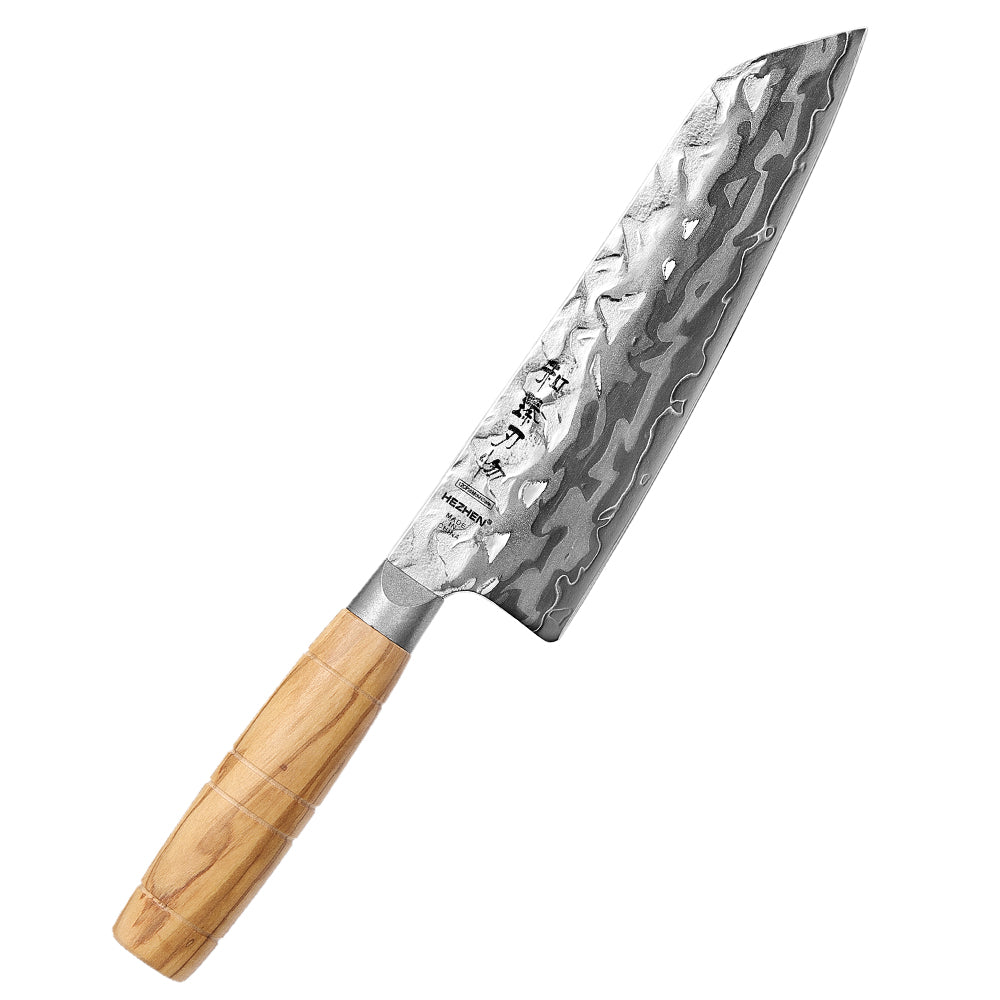 HEZHEN Versatile 9‑Layer Damascus Santoku – 3‑Virtue Blade with Olive Wood Handle