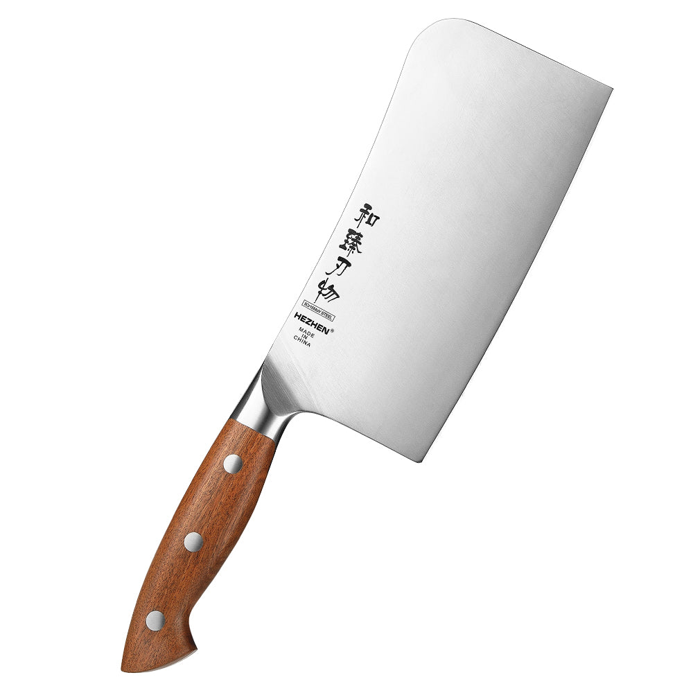HEZHEN 7 Inches Bone Cleaver Knife, Chinese Chopping Knife, Heavy-Duty, Red Wood Handle-Supreme Stainless Series