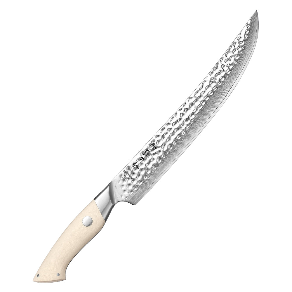 HEZHEN 10 Inches Carving Knife 67 Layers Forged Ivory White G10 Handle Perfect for Home Chefs & Gifting