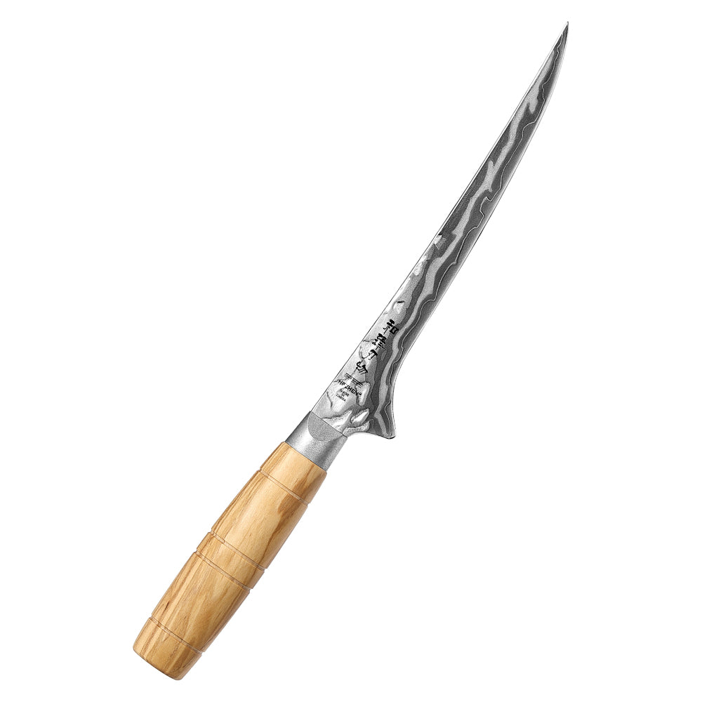 HEZHEN 7.2”Seafood Fillet Knife Professional 9-Layer Damascus,Razor Sharp Blade, Non-Slip Olive Wood Grip for Fish Deboning & Sashimi Cutting