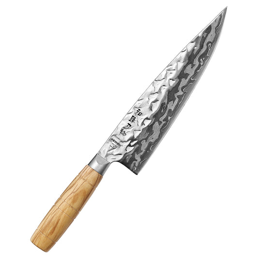 HEZHEN Premium 9‑Layer Damascus Chef‘s Knife – 12Cr18MoV Core, Olive Wood Handle & Ergonomic Relief