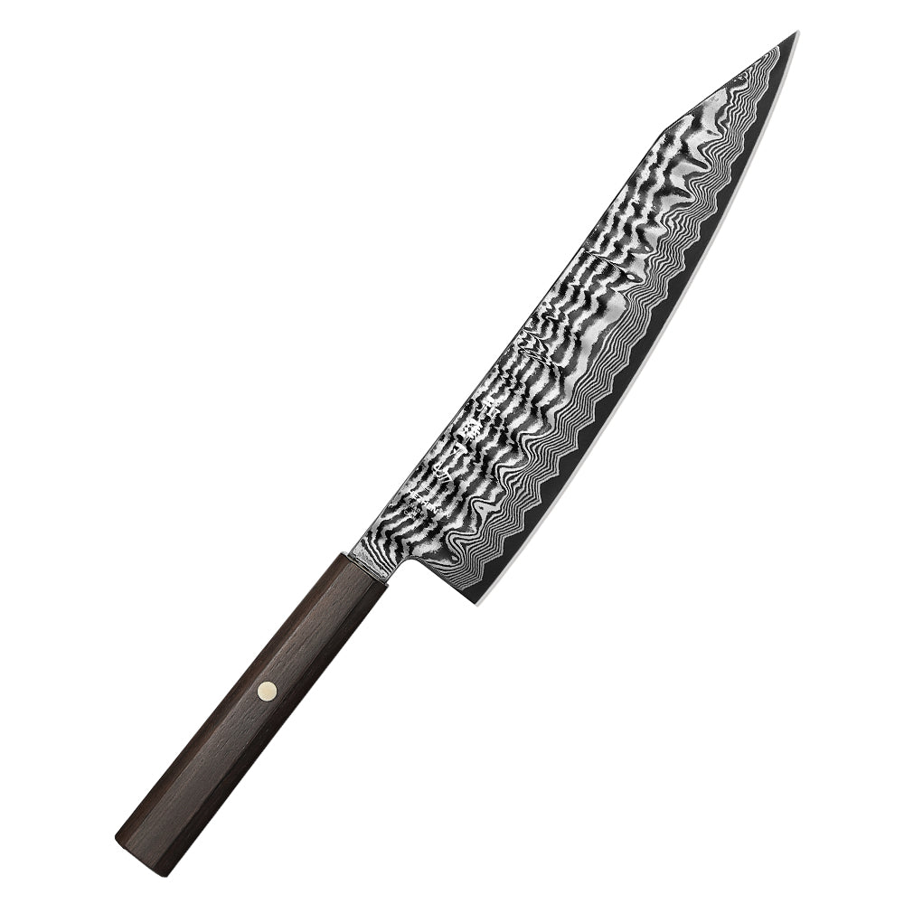 HEZHEN 9.5 Inch  Professional Bunka Knife, 67 Layers Damascus Super Steel, Handcrafted Wave Hammered Pattern