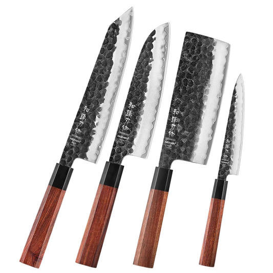 HEZHEN 4PC Kitchen Knife Set Slicing Stainless Steel Composite Steel Chef Santoku Nakiri Utility Rosewood Handle Gift Box