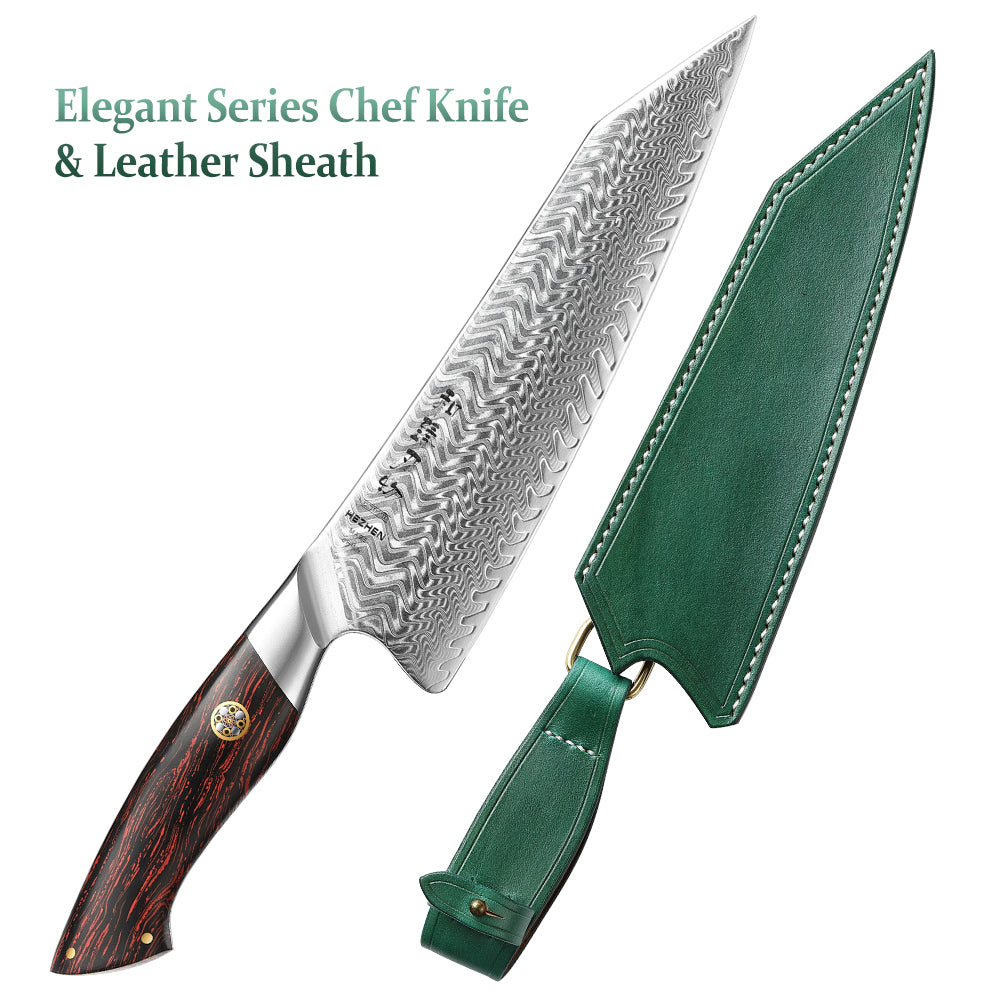 HEZHEN 8.3 inches 73 Layers Damascus Steel Chef Knife and Hostler Elegant Pattern Series