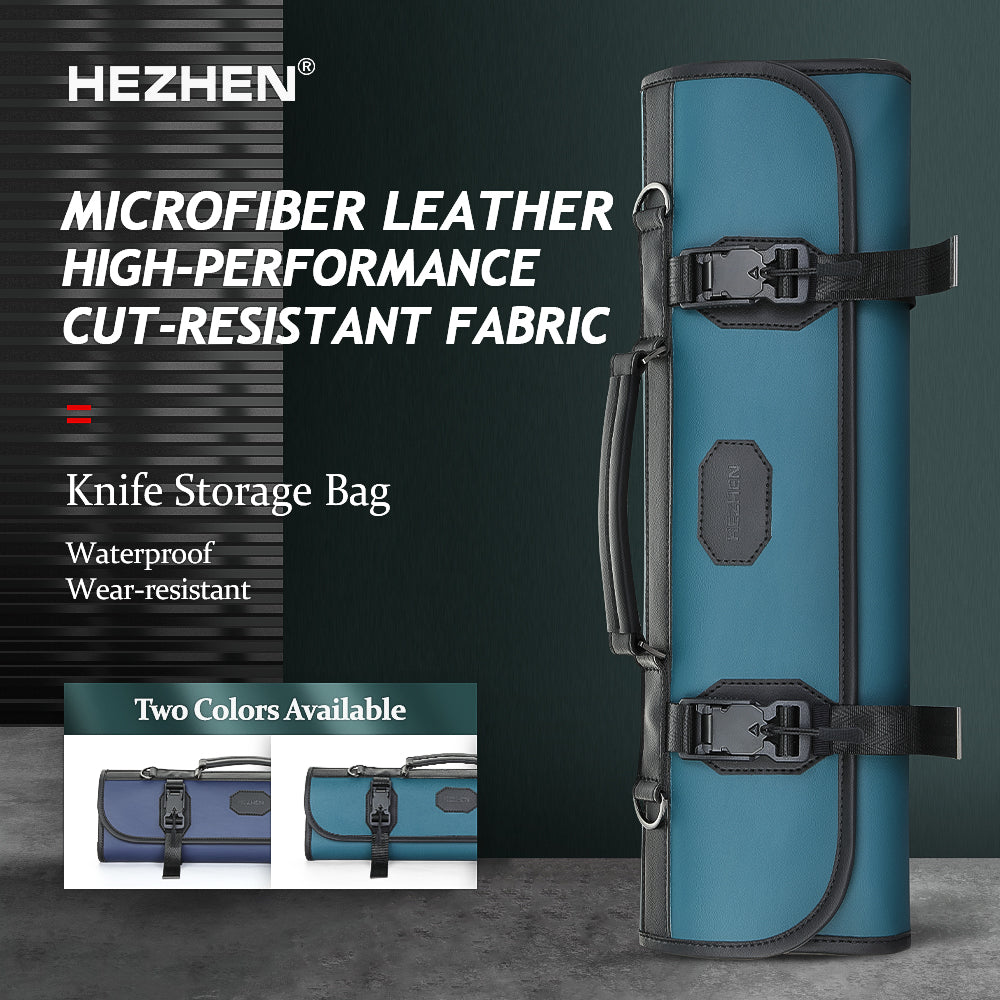 HEZHEN Custom Chef Knife Roll Bag,  Microfiber Leather & High-Molecular Cut-Resistant Fabric,Portable Durable Cooking Tools Storage Bag