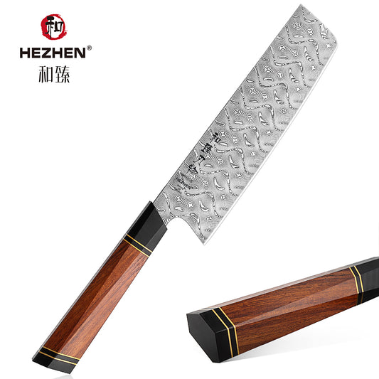 HEZHEN 7Inches Nakiri Knife Professional 110 Layers Damascus Steel North America Iornwood Handle Kitchen Cooking Knives