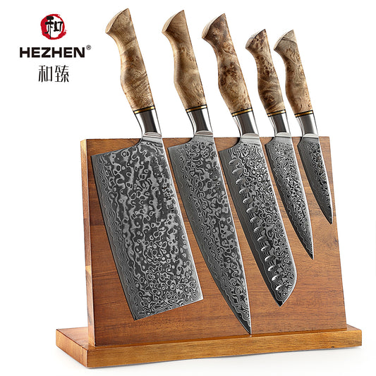 HEZHEN 6PC Kitchen Knife Set Professional Damascus Super Steel Chef Paring Santoku Sharp Cook Kitchen With Magnetic Holder