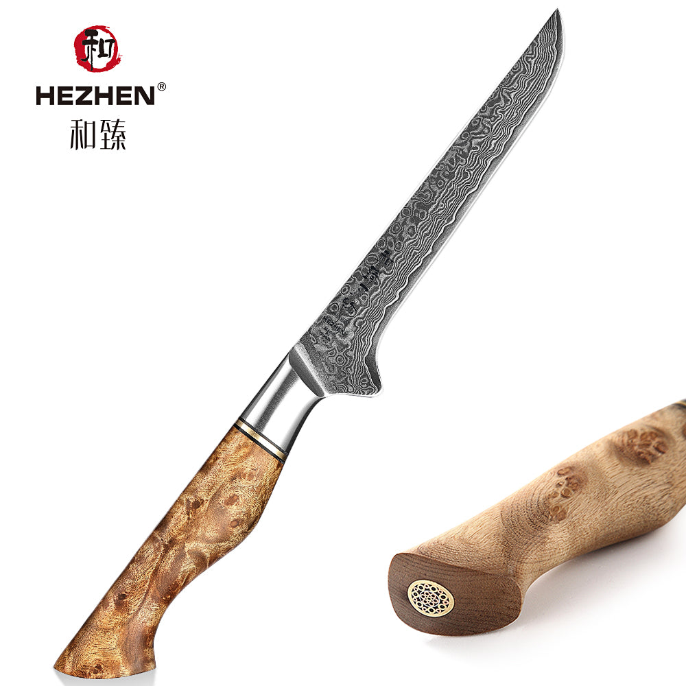 HEZHEN 6 Inch Boning Knife Real 67 Layer Damascus Cook Super Sharp High Quality Kitchen 10Cr15CoMoV Steel Figured Sycamore Wood