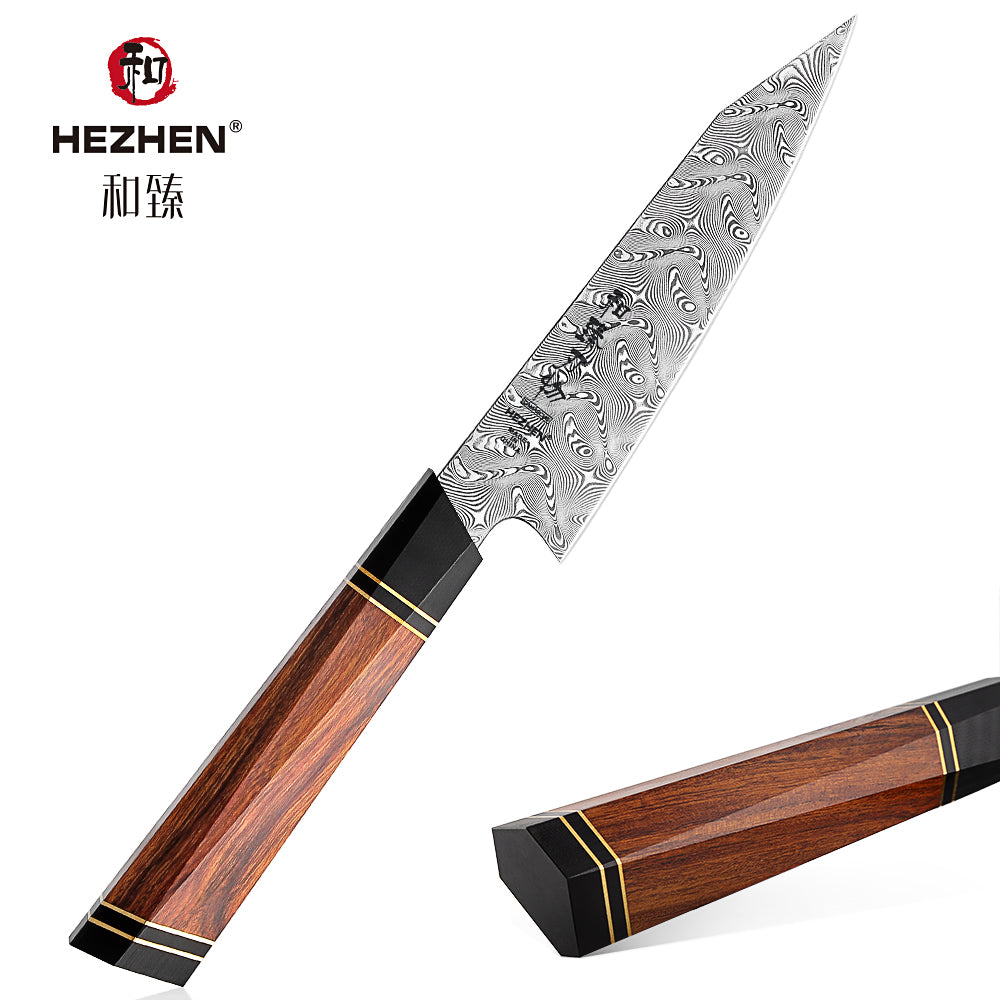 HEZHEN 5.3 Inches Utility Knife Professional 110 Layers Damascus Super Steel North America Iornwood Kitchen Cooking Tools