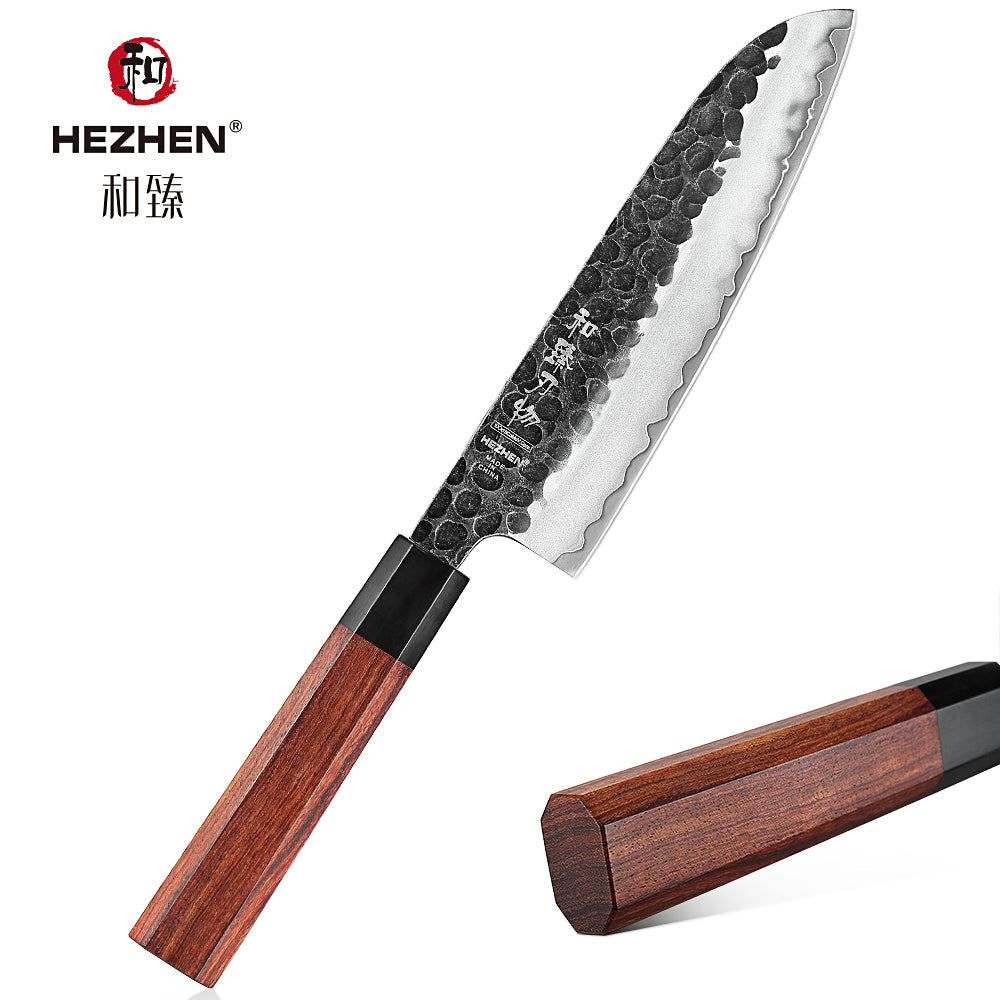 HEZHEN 7 Inches Santoku Knife Three-layer Composite Steel Stainless Steel Kitchen Cooking Knives Rosewood Handle With Gift Box