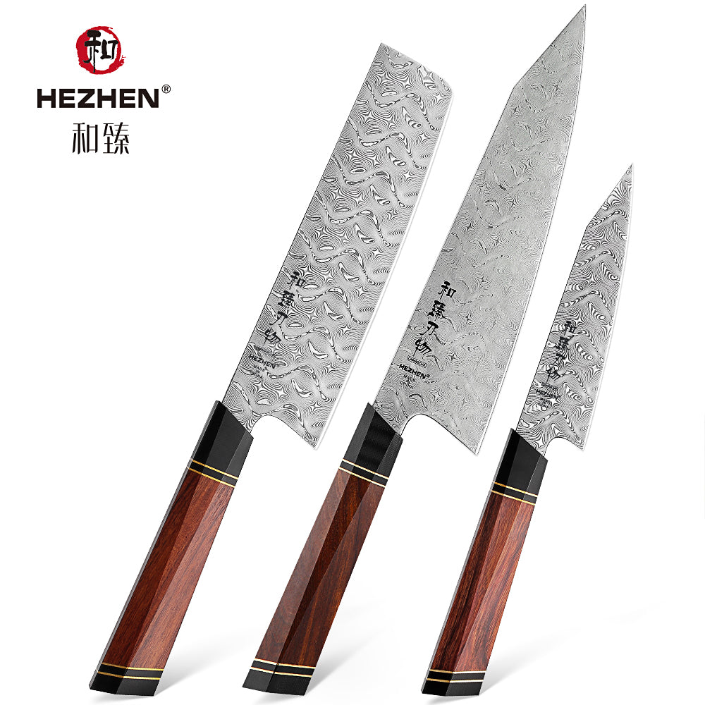 Hezhen B30 5pcs Kitchen Knives Set Damascus Steel Chef Santoku
