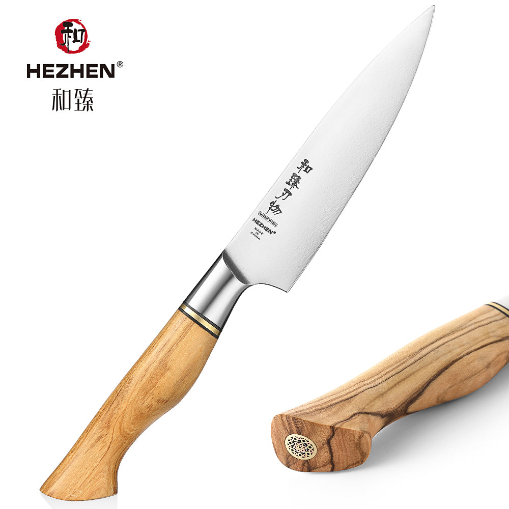 HEZHEN 5 Inches Utility Knife Sandvik Stainless Steel Olive Wood Handle Kitchen Knife Peeling Cooking Tools Gift Box