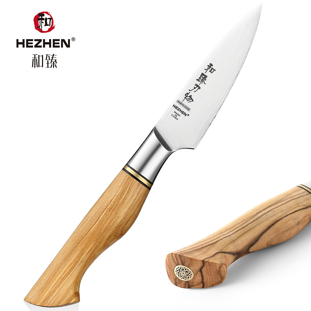 HEZHEN 3.5 Inches Paring Knife Sandvik Stainless Steel Olive Wood Handle Kitchen Knife Peeling Fruit Cooking Tools Gift Box