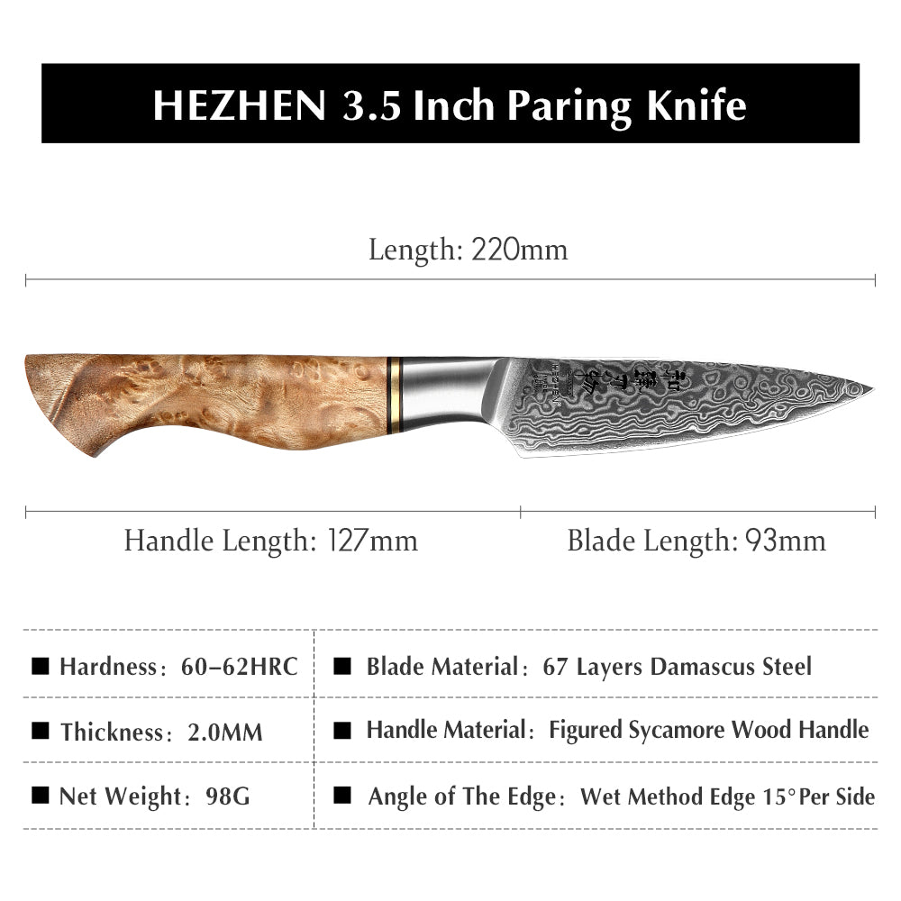 HEZHEN 3.5 inch Paring Knife Real 67 Layer Damascus Super Steel Cook Knife Super anti rust Sharp Blade Fruit Kitchen Knife