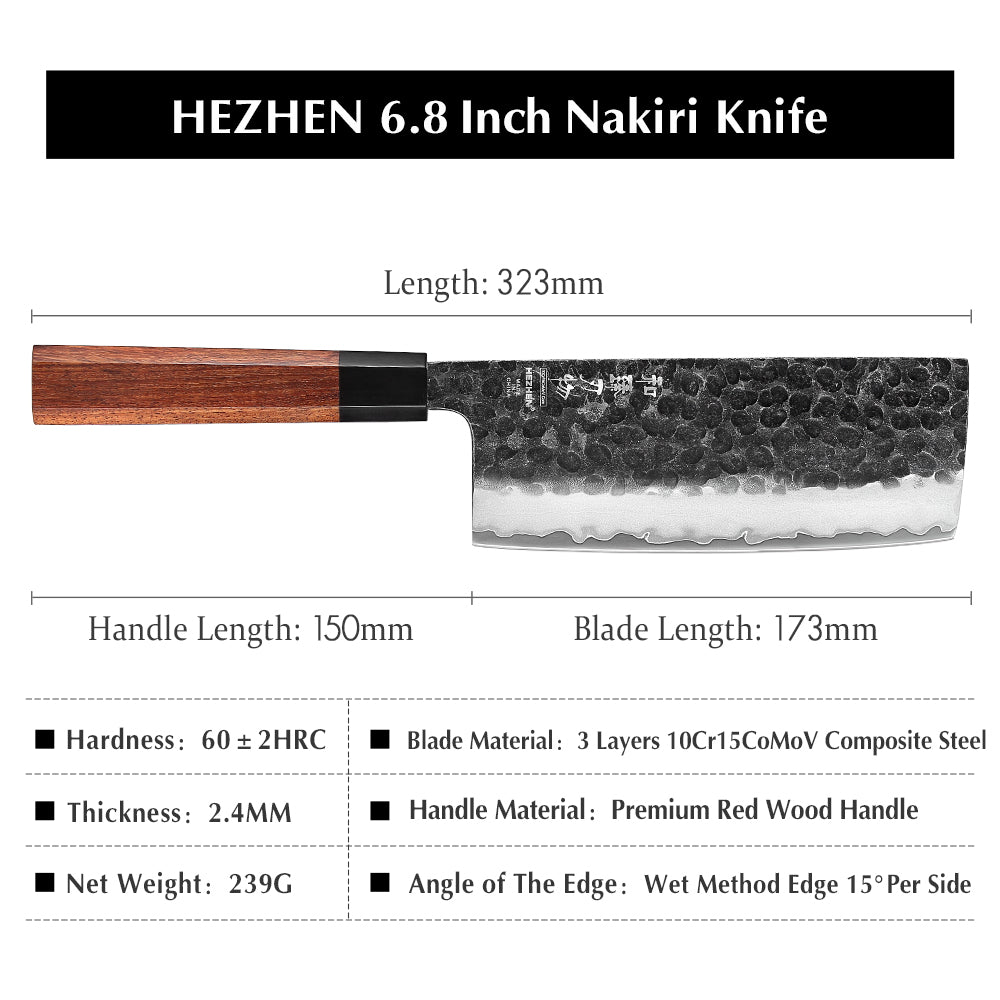 HEZHEN 6.8 Inches Nakiri Knife Three-layer Composite Steel Stainless Steel Rosewood Handle Kitchen Cooking Knives