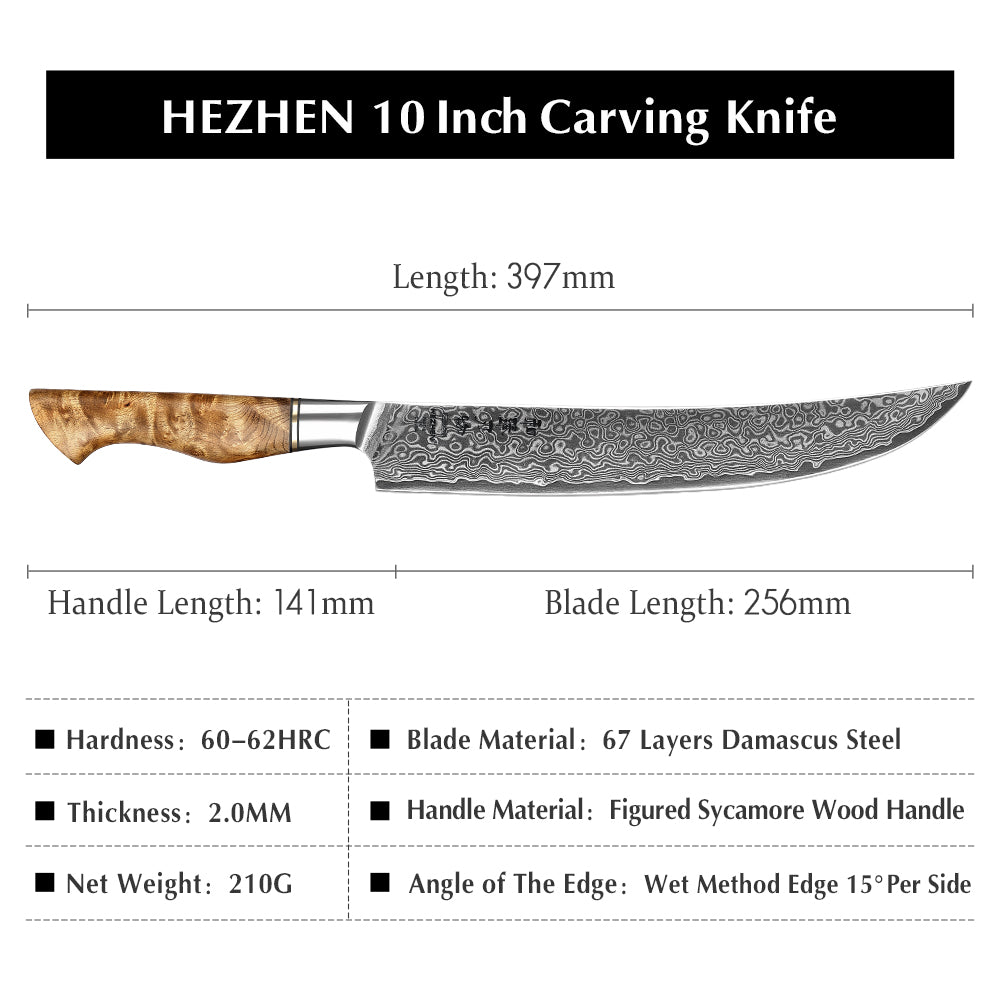 HEZHEN 10 inch Carving Knife Real 67 Layer Damascus Super Cook Tools Super Sharp High Quality Kitchen Ham Slicing Knife Cleaver