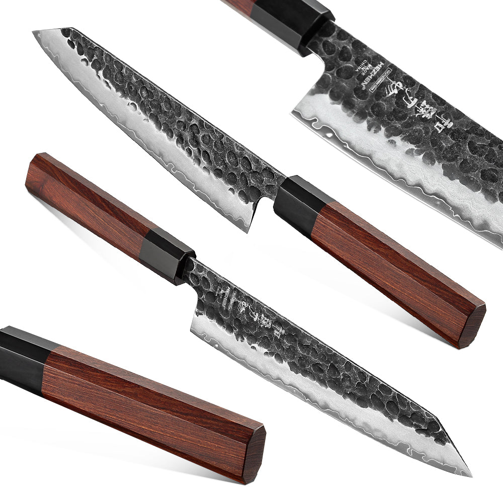 HEZHEN 4PC Kitchen Knife Set Slicing Stainless Steel Composite Steel Chef Santoku Nakiri Utility Rosewood Handle Gift Box