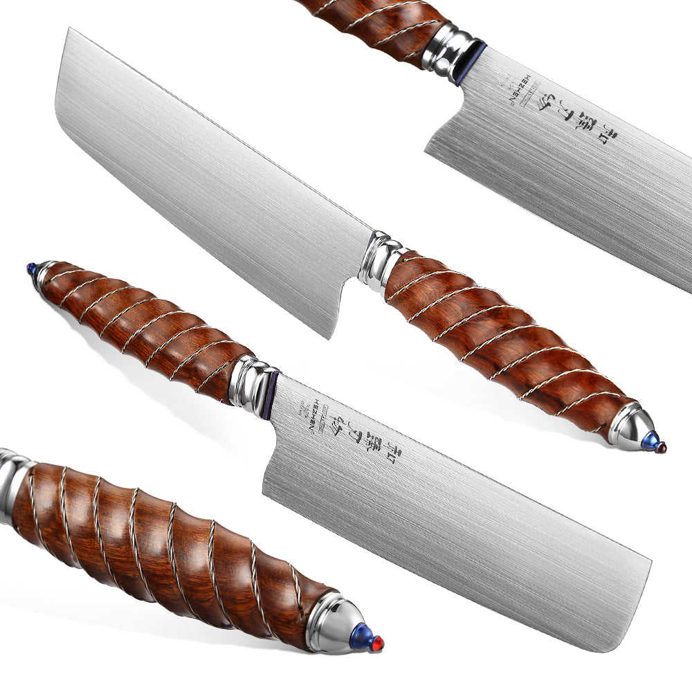 HEZHEN 7 Inches Nakiri Knife BÖHLER M390 Powder Steel North America Desert Ironwood Handle Kitchen Slice Cleaver knives