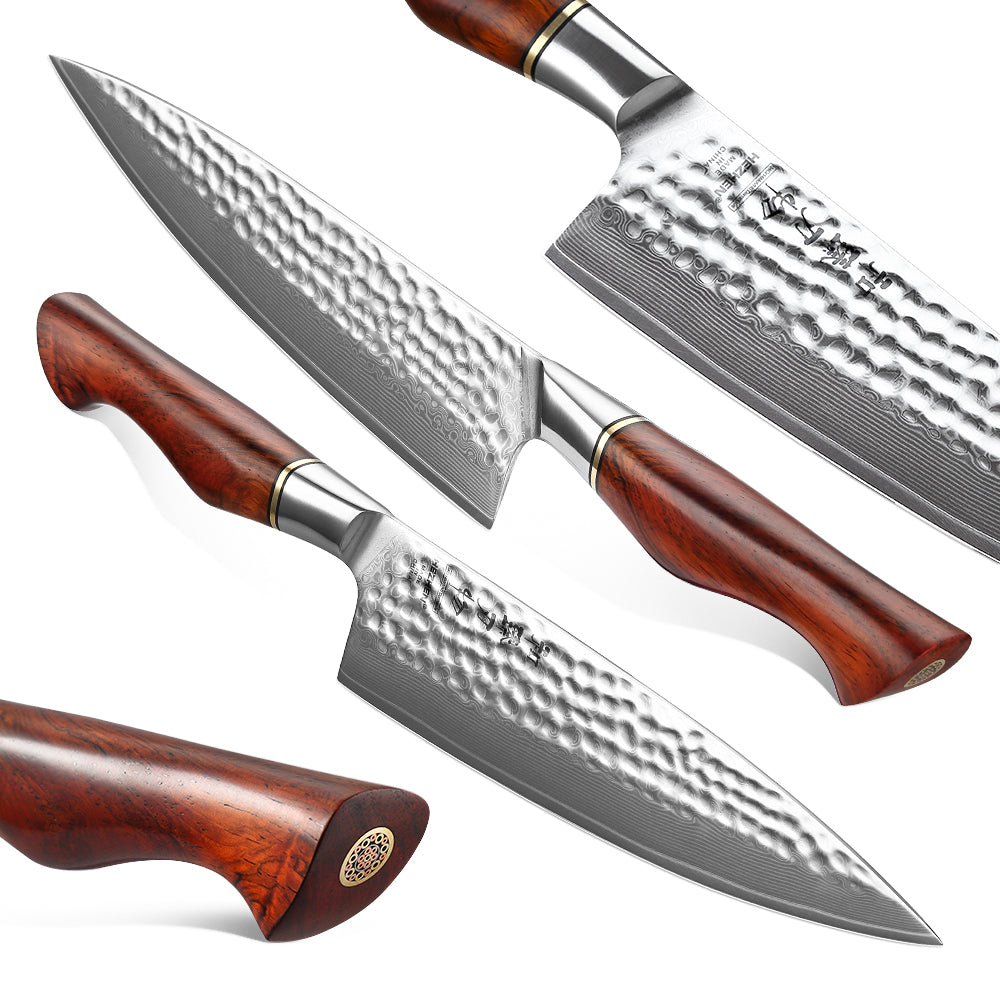HEZHEN 8.5 Inch Chef Knife 73 Layers Powder Steel Damascus Steel Natural Rosewood Handle Kitchen Cook Knife Tools Accessories
