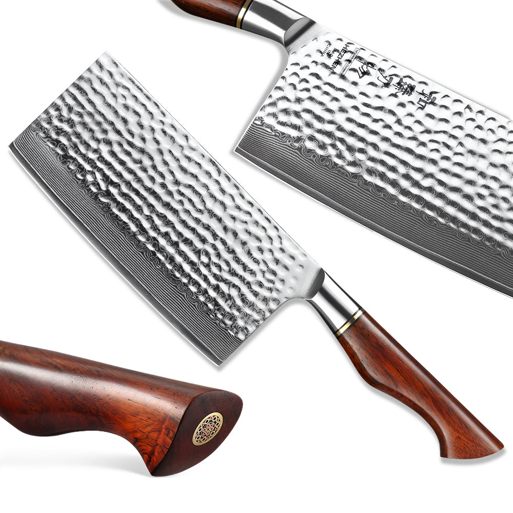 HEZHEN 6.8 Inches Cleaver Knife 73 Layers Powder Steel Damascus Steel Kitchen Slice Knives For Meat Cut Vegetable
