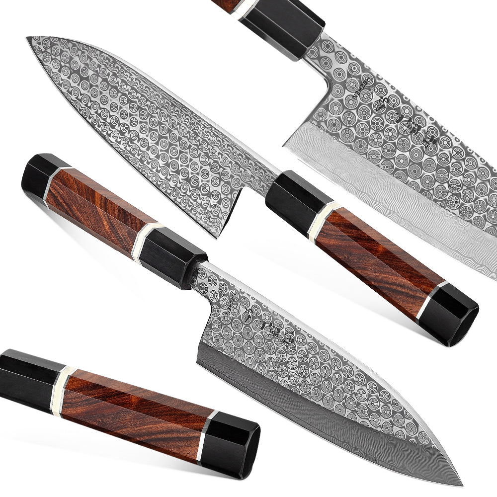 HEZHEN Retro Series 180mm Gyuto Knife Damascus Steel Sashimi Japanese Fish-Fillet Kitchen Tool Sharp Salmon Cook Knives