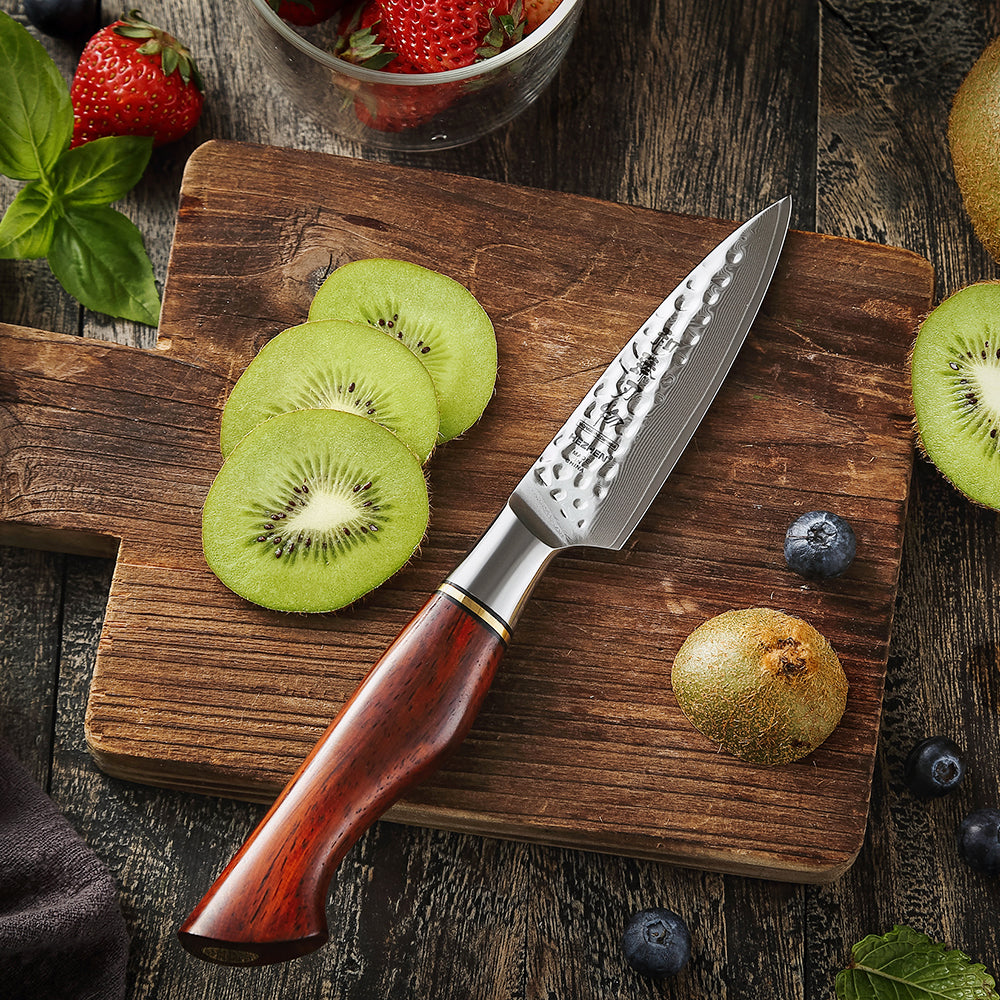 HEZHEN 3.5 Inch paring Knife 73 Layers Powder Steel Damascus Steel Natural Rosewood Handle Kitchen Accessories WIth Gift Box