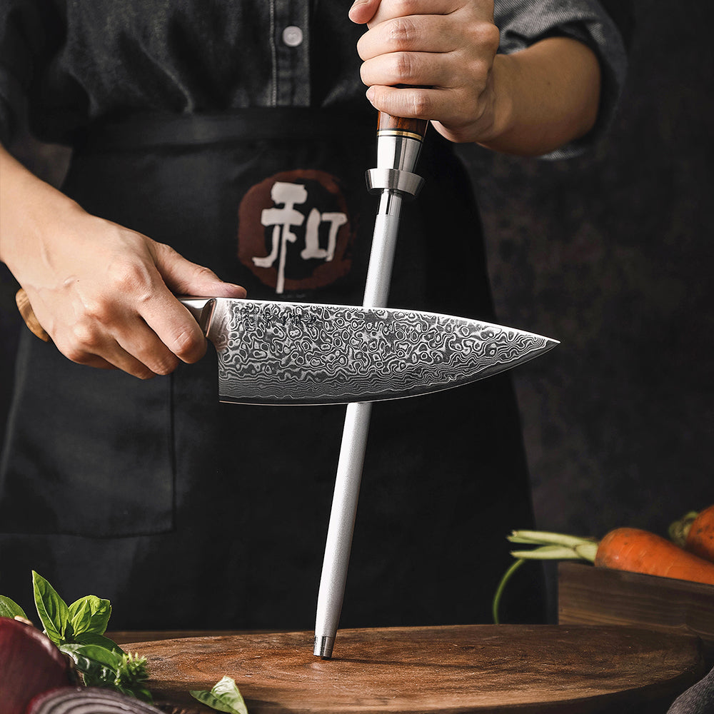 HEZHEN Master Series Kitchen Knife Sharpener Rod High Carbon Steel Srayed Emery Kitchen Tools Gift Box