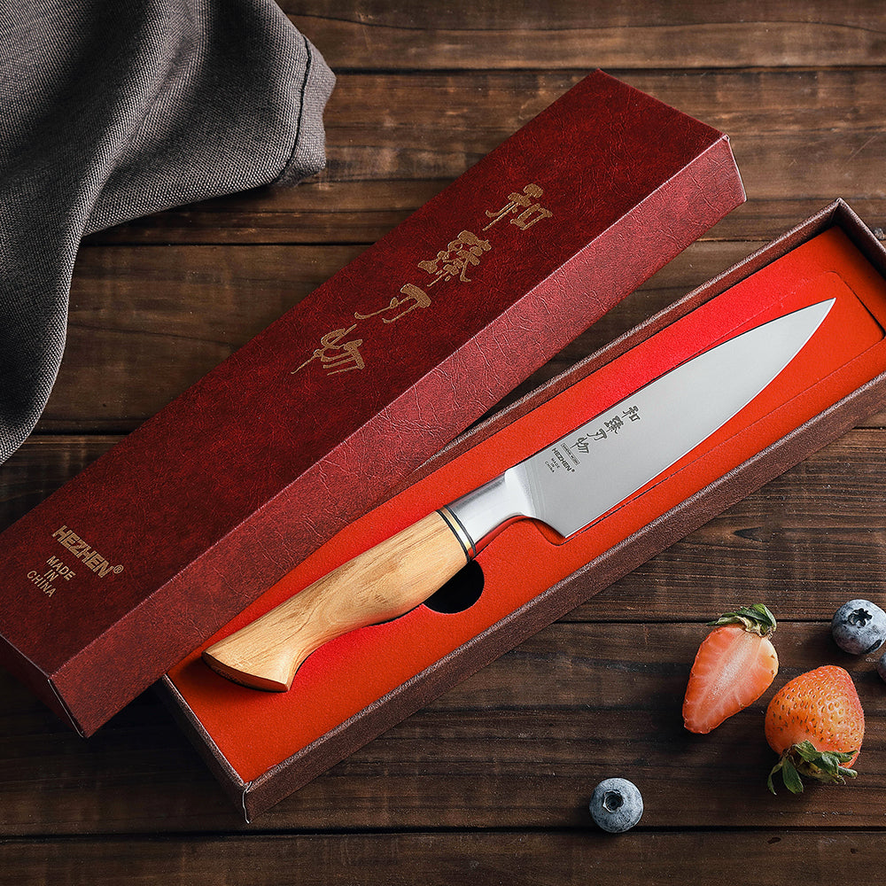 HEZHEN 5 Inches Utility Knife Sandvik Stainless Steel Olive Wood Handle Kitchen Knife Peeling Cooking Tools Gift Box