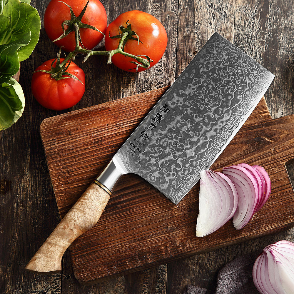 HEZHEN 6.8 inch Cleaver Knife Real Layer Damascus Super Steel For Meat Fish Cook Knife Sharp Blade Beautiful gift Kitchen Knife