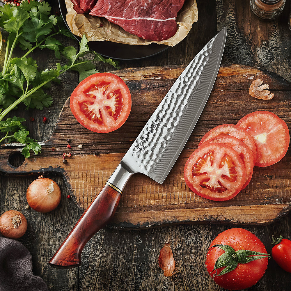 HEZHEN 8.5 Inch Chef Knife 73 Layers Powder Steel Damascus Steel Natural Rosewood Handle Kitchen Cook Knife Tools Accessories